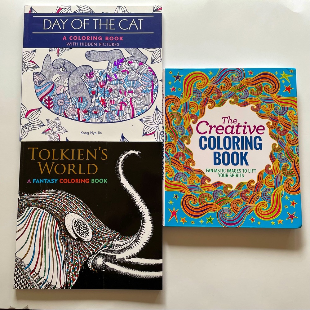 3 Adult Colouring Books/Creative/Tolkien’s World/Cats